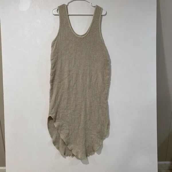 Free People Size S Beige Waffle Knit Midi Dress Oversized Boho Pockets - Image 4