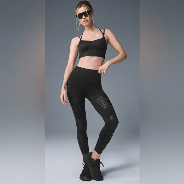 NWT Alo Yoga High Waist Moto Leggings Black Black Glossy Size XS - Image 9