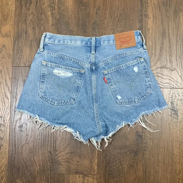 Levi's Premium 501 Button Fly Distressed/Ripped Light Wash Cutoff Jean Shorts - Image 8