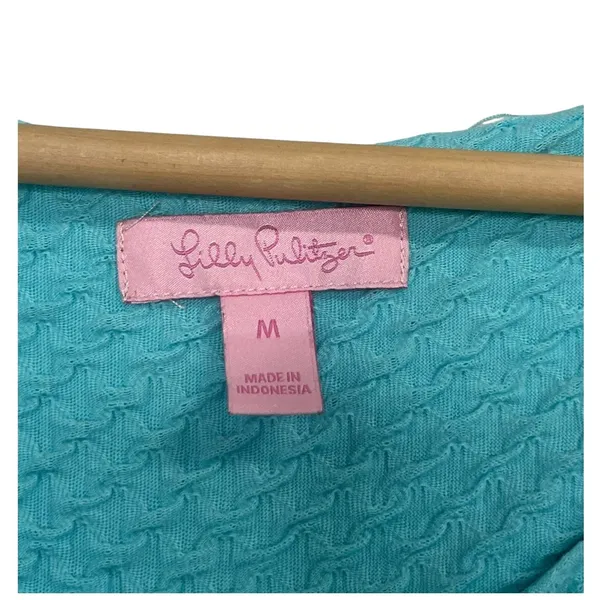 Lilly Pulitzer Dress Womens Medium Blue Teal Textured Shift Resort Beach Coastal - Image 3
