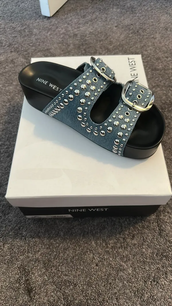 Nine West Slide Sandals blue denim with studs - Image 3