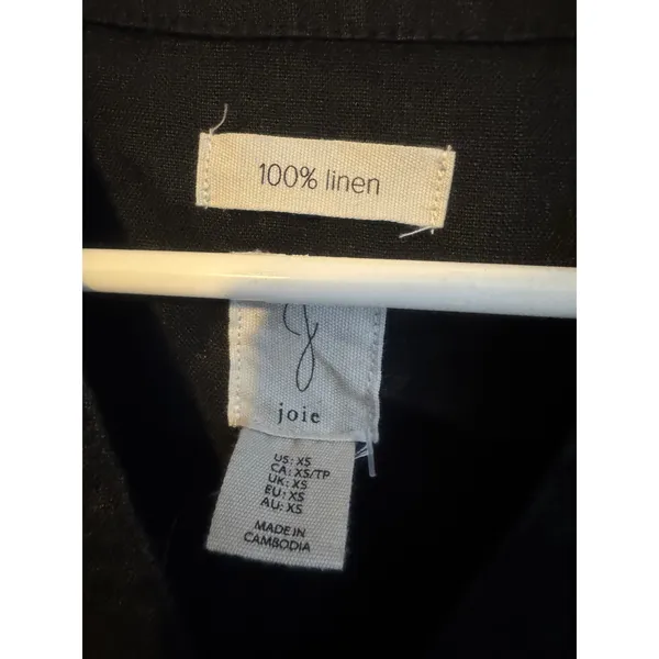Joie Black 100% Linen Shirt Dress XS Button‎ Front Tunic Pockets - Image 2