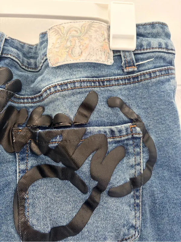 Ed Hardy Blue Graphic Embroidered Bootcut Jeans - Image 8