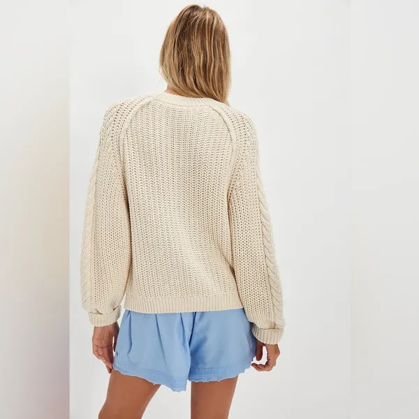 Free People Frankie Cable Sweater in Ivory M - Image 5