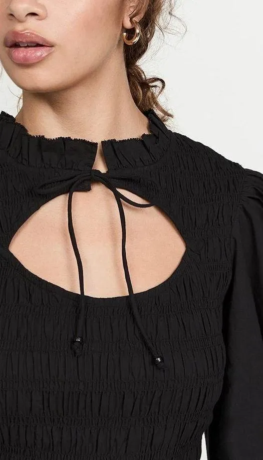Love The Label Anthropologie Black Smocked Puff Sleeve Blouse Sz.S NWT - Image 4