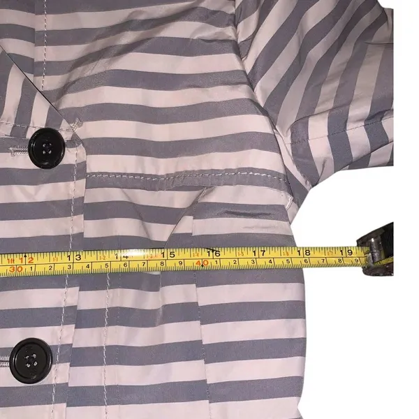 Banana Republic Trench Coat‎ Women S Gray White Stripe Belted Preppy Nautical - Image 7