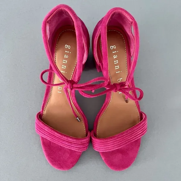 Gianni Bini Rhiaann Pink Fuchsia Suede Ankle Tie Block‎ Heel Sandals - Image 7