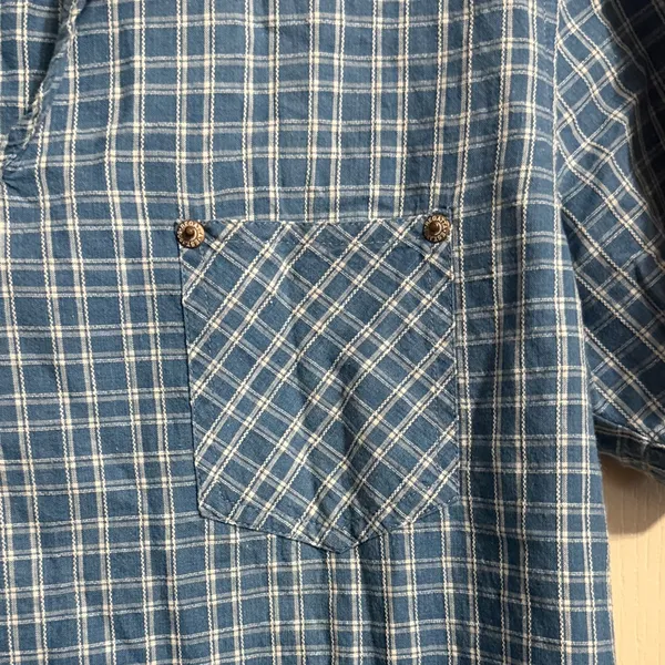 Vintage‎ Regatta Blue Plaid Short Sleeve Popover Shirt Coastal Cottage Preppy - Image 4