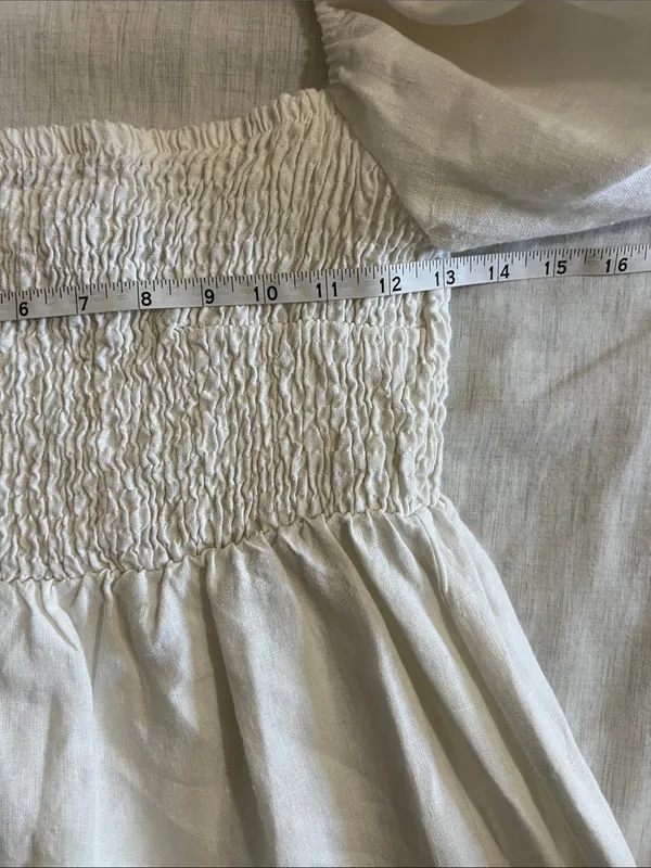 Tuckernuck 100% linen smocked mini dress white‎ Sz XS - Image 6