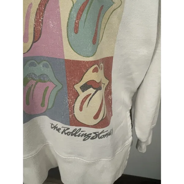 The Rolling Stones Pop‎ Art Tongue Graphic Sweatshirt Off White XS Oversized - Image 5