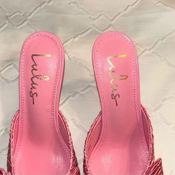 Lulus Rose Pink Satin Textured Bow High Heel Mules(Size 6) - Image 6