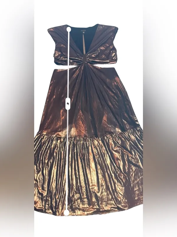 Sugarlips Marbella Bronze Metallic Cut Out Midi Dress XL - Image 15