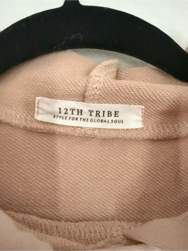 12th Tribe Cropped Boxy Hoodie in Tan - Image 4