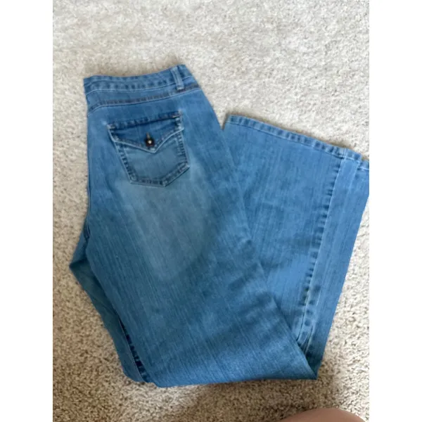 Low Rise Flare Jeans Y2K Wide Leg Denim Medium Wash Jeanstar Flap Pocket Pants - Image 2