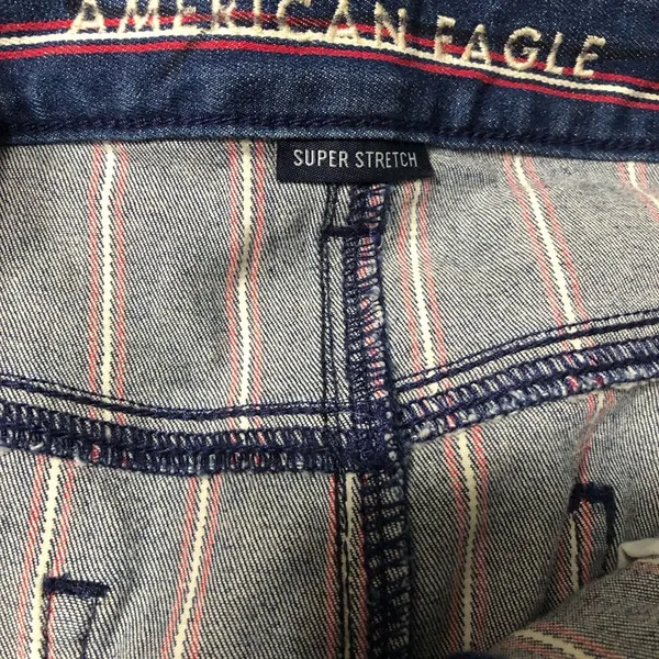 American Eagle Blue/Red Striped Super Stretch Hi Rise‎ Mini Denim Skirt size 14 - Image 11