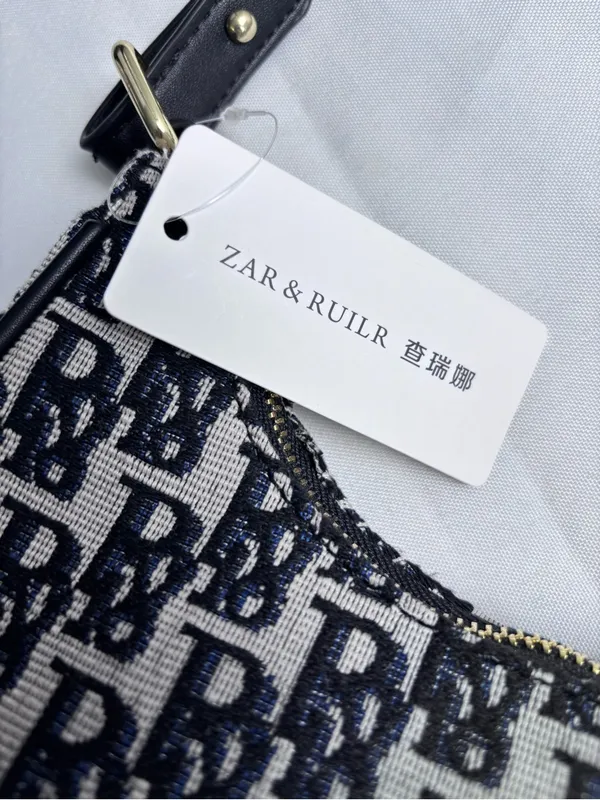 ZAR & RUILR Monogram Shoulder Bag With Crossbody Strap NWT Canvas Black White - Image 5