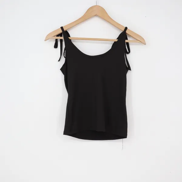 Brit & Bri Tank Top Womens S Tie Shoulder Black Solid Sleeveless Excellent - Image 3