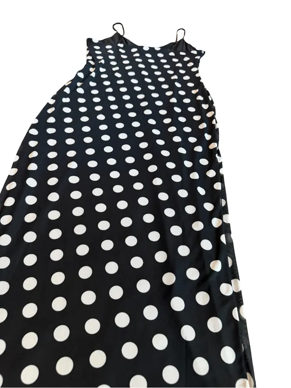 AFRM Black White Polka Dot Maxi Dress Side Slit V Neck Spotted Large Women's NWT - Image 10