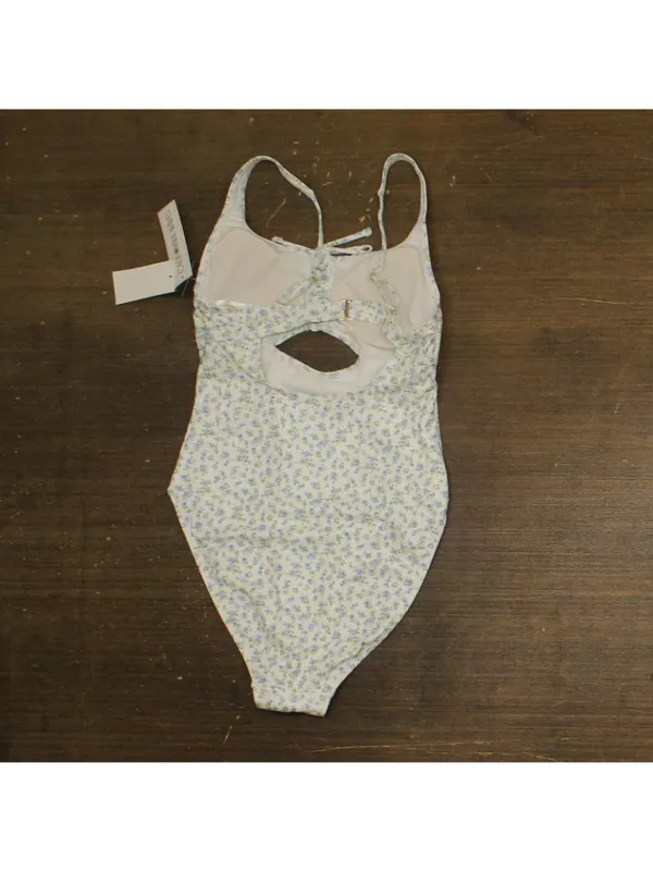NWT California Waves Ditsy Wide Rib Tunneled One-Piece Swimsuit Blue Combo M - Image 8