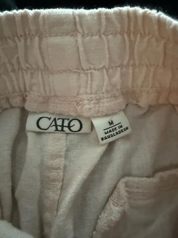 {CATO} Baby Pink Drawstring Linen Blend Beach Pants - Image 3