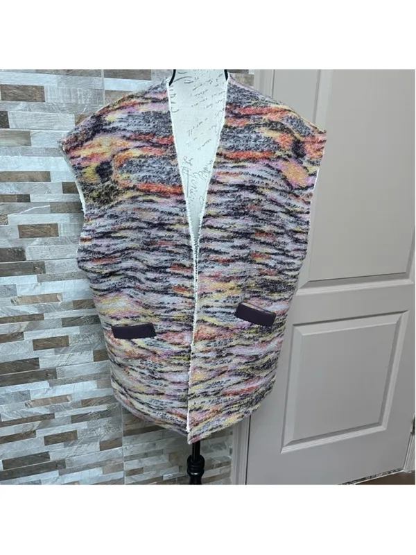 Free PEOPLE Layer Up Vest Wool and Sherpa Aztec print Reversible XS oversized - Image 6