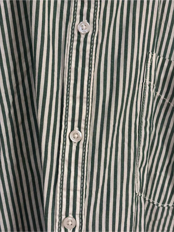 MAEVE 100% Cotton Bennet Stripe Buttondown Shirt in green and white - Image 8