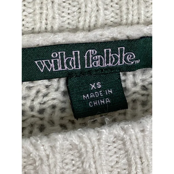 Wild Fable‎ Cream Cable Knit Cropped Sweater Embroidered Floral Cottagecore XS - Image 4