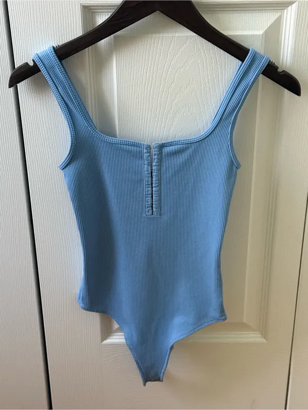 Abercrombie & Fitch Soft A&F Collection Blue Ribbed Hook and Eye Tank Bodysuit - Image 2