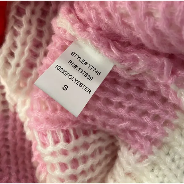 NWT Luna Ivy Size S Pink Cream Check Heart Chunky Knit Long Sleeve Crew Sweater - Image 11