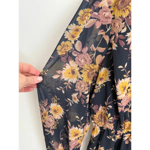 LOST + WANDER Floral Long Sleeve Navy Dress size large - Image 3