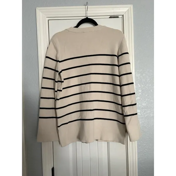 Selected Femme Striped Cardigan XS Beige Black Button‎ Front Organic Cotton - Image 6