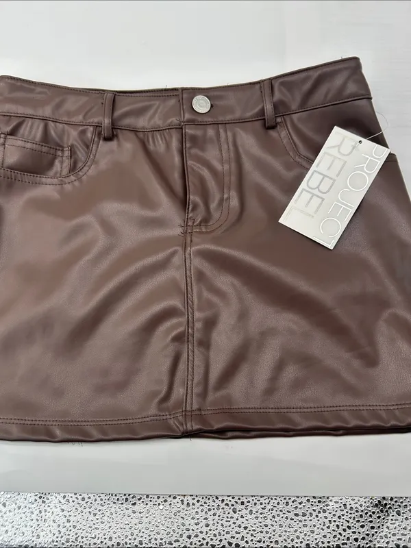 Brown Faux Leather Mini Skirt waist 28 length 13 - Image 2