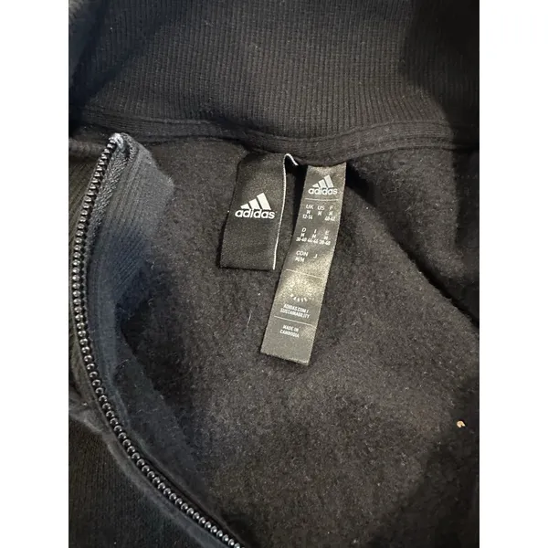 Adidas Athleisure Cropped Quarter Zip Hoodie Sz:M Black Camo Stripe Pullover - Image 8