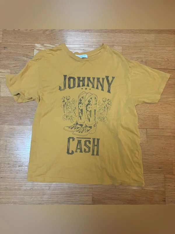 Daydreamer Mustard Johnny Cash Coastal Cowgirl Boho Preppy Slouchy Graphic Tee S - Image 4