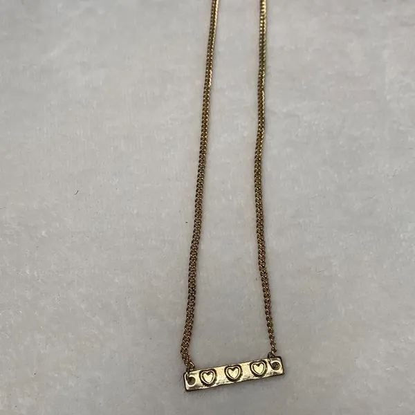 Gold Tone Three Heart Bar Necklace - Image 7