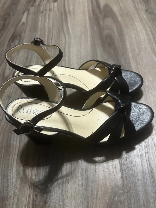 Black Knotted Leather Platform Block-Heel Sandals - Women's - Image 5