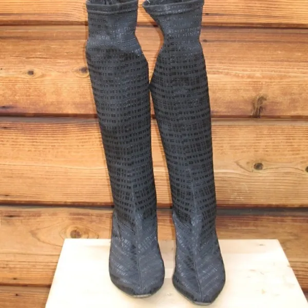 PREVATA Black Fabric Stretch Knee High Boots Black Size 8 - Image 3