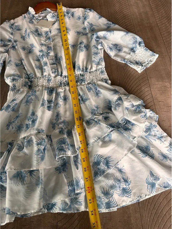 NWT The Shirt Rochelle Behrens Tiered Mini Dress White Blue Floral Women’s Small - Image 11