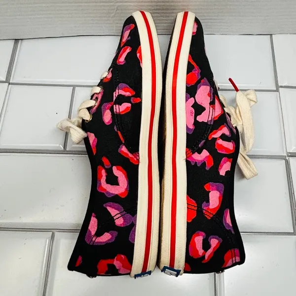 Keds Kate Spade Leopard Sneakers Womens 6 Black Pink Red Low Top Lace Up - Image 6