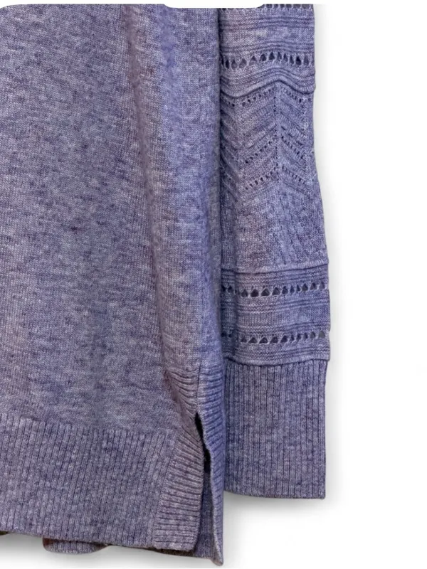LOFT Pointelle Chevron Sleeve Crewneck Heather Lilac Pullover Wool Blend Sweater - Image 7