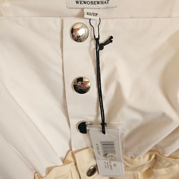 WeWoreWhat Shirt Jumpsuit Ivory NEW Size XS Long Sleeve Paperbag Waist Pant‎ - Image 5