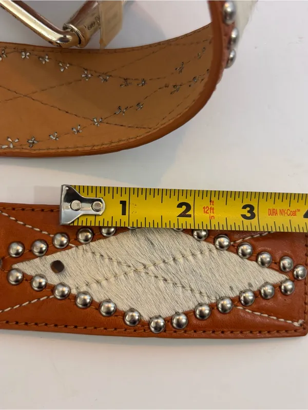 Michael Kors Silver Studded Diamond Design Calf Hair Panels Belt Sz L NWT - Image 10