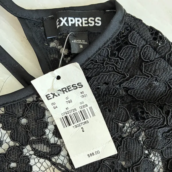 Express Womens 2 Black Floral Lace‎ Bell Sleeve Open Back Mini Dress - Image 6