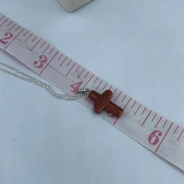 Vintage minimalist goldstone cross pendant on sterling chain - Image 8