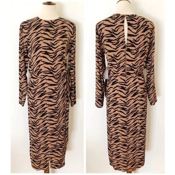 Reformation Maurita Midi Dress in Rajah Animal Print Center Cut Out NWT Size 8 - Image 6