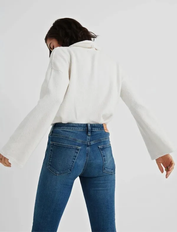 Lucky Brand Pointelle Turtleneck Cable Knit Bell Sleeve Sweater Ivory XS #1300 - Image 3