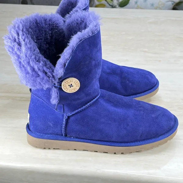 UGG Australia Bailey Button Blue Suede Sheepskin Boots 5803 Womens 8 - Image 12
