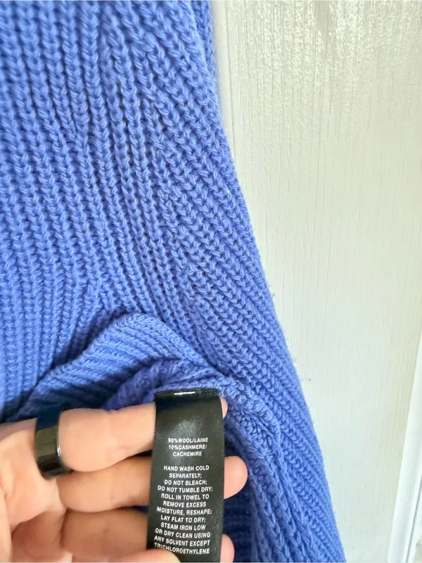 Lafayette 148 Wool & Cashmere Blue Knit Crewneck Sweater - Image 6