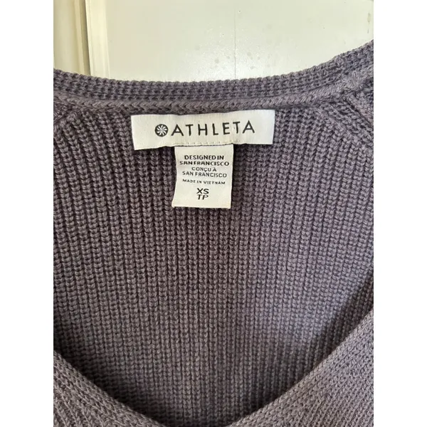 Athleta Womens Ribbed V-Neck Raglan Sweater ‎ Grey XS Long Sleeve Pullover - Image 3