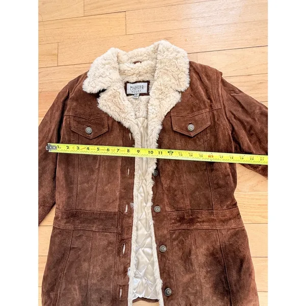 Wilsons Leather Maxima Brown Suede Faux Shearling Trucker Jacket Womens Medium - Image 8